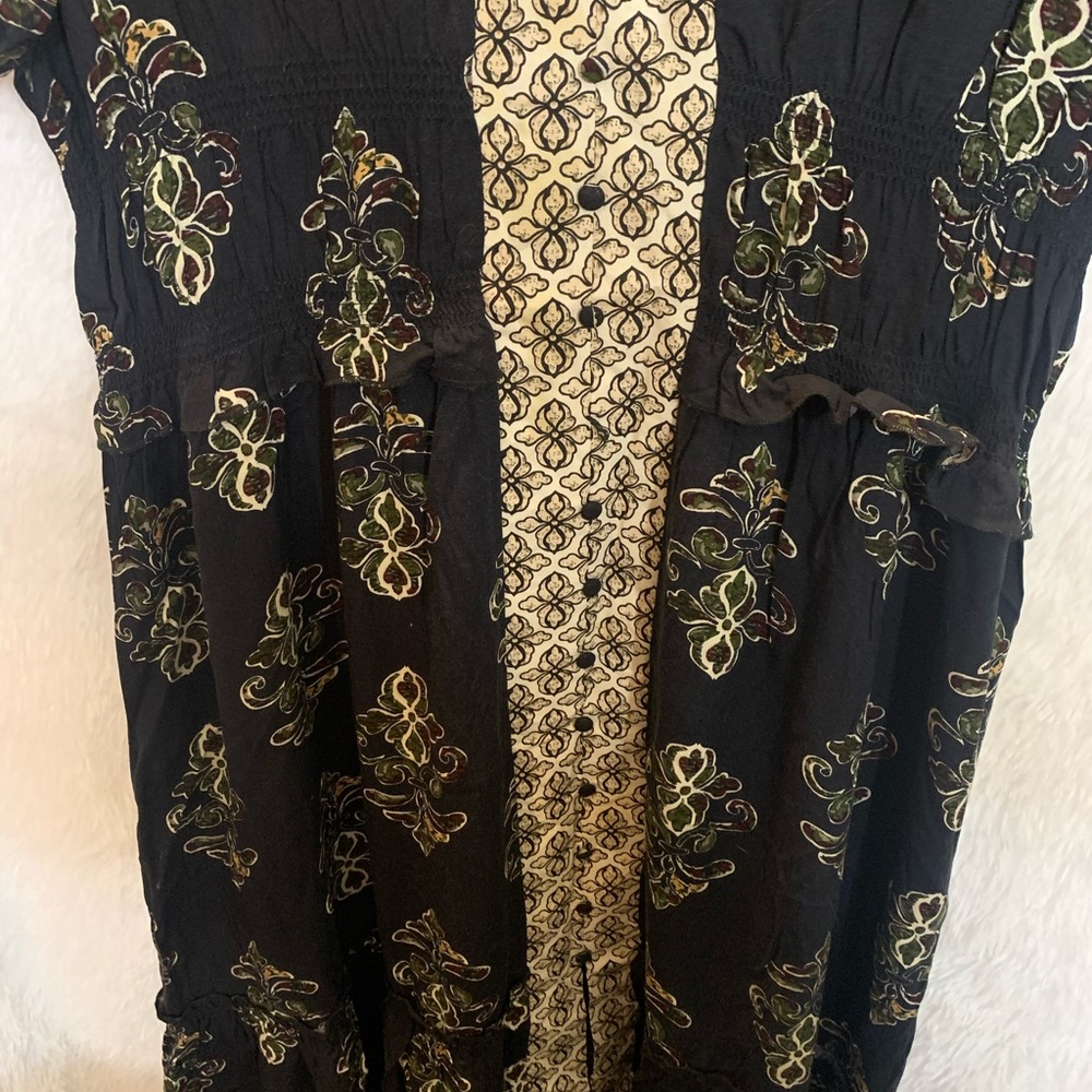 Lapis Boho Peasant Dress Maxi Elastic Waist Tiered Solid Black Size L Large Nwot - Picture 6 of 15